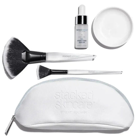 Hyaluronic Acid Hydrating Serum (mini deluxe 10ml) + Body and Face Fan Brush Set Stack StackedSkincare